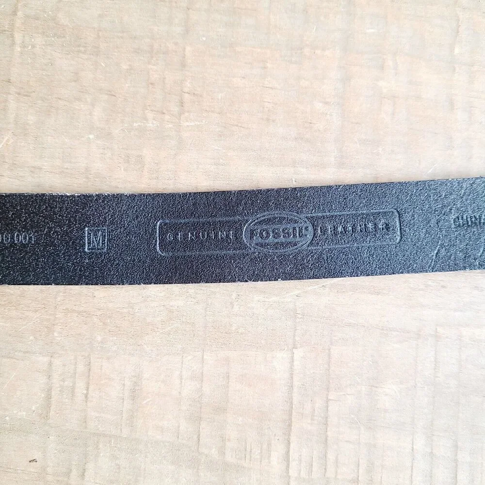 FOSSIL Black Genuine Leather Belt Size M Silver Square‎ Buckle
